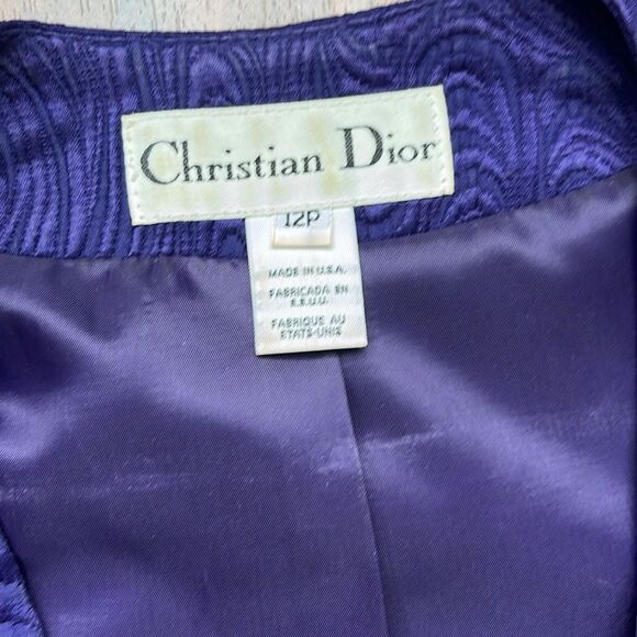 Vintage Christian Dior purple silk and wool blend skirt and blazer set size 12p. - Picture 2 of 15
